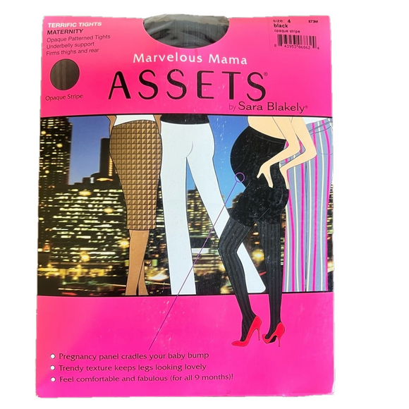 Marvelous Mama Assets by SPANX Terrific Opaque Stripe Black Tights Size 4 - Picture 1 of 8